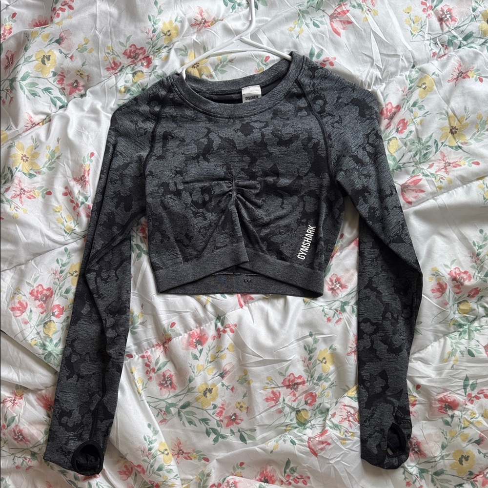 Gymshark Charcoal Camo Cropped Long Sleeve Top